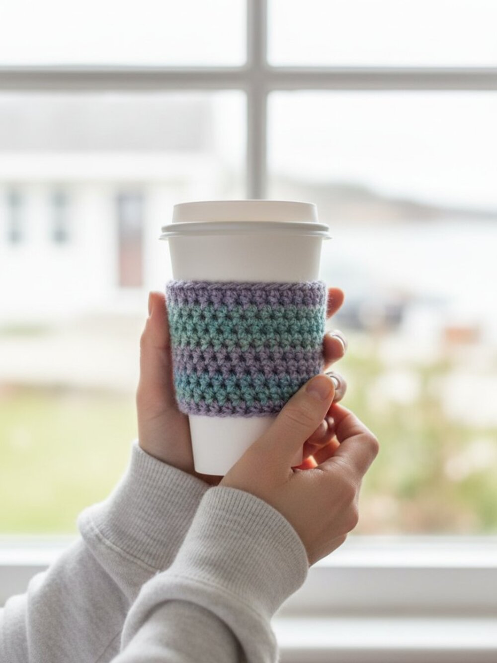 Seafoam Coffee Cup Cozy | Handmade Crochet Coffee Cup Sleeve | Reusable Washable